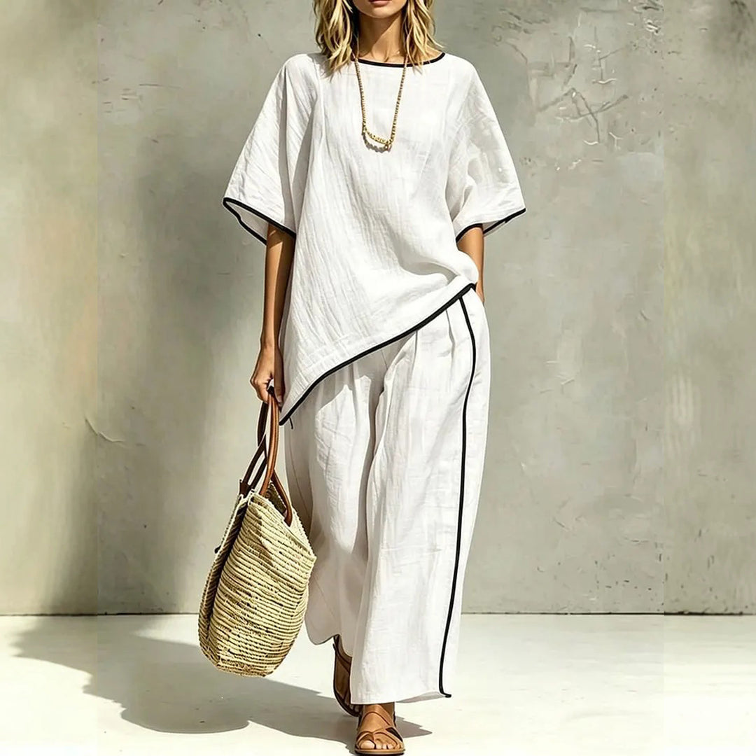 Asymmetric Hem Linen Blend Two-Piece Set