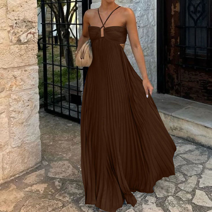 Flowy Halter Pleated Resort Dress