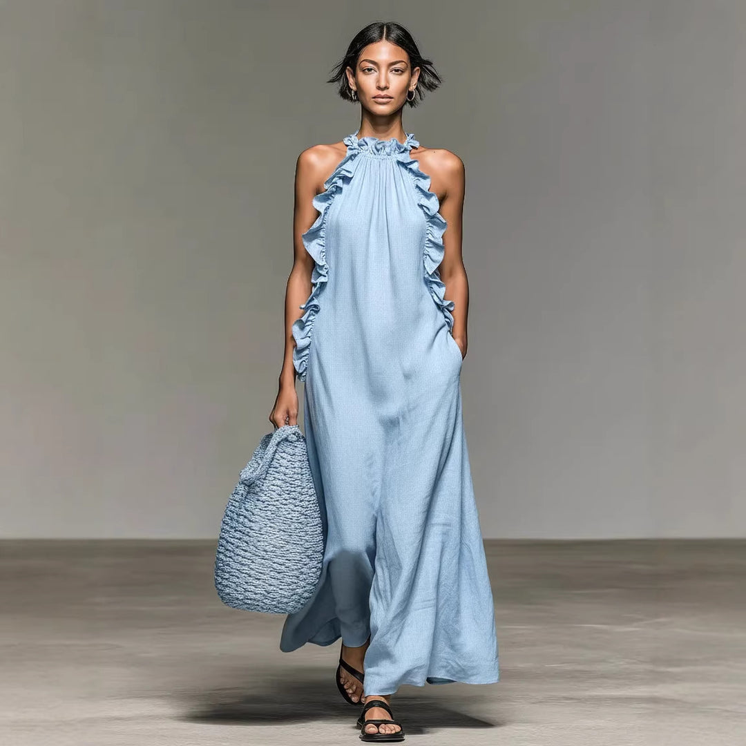Elegant Ruffle Halter Neck Resort Maxi Dress