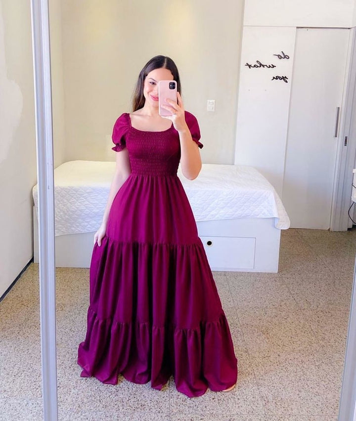 Square Neck Puff Sleeve Maxi Dress