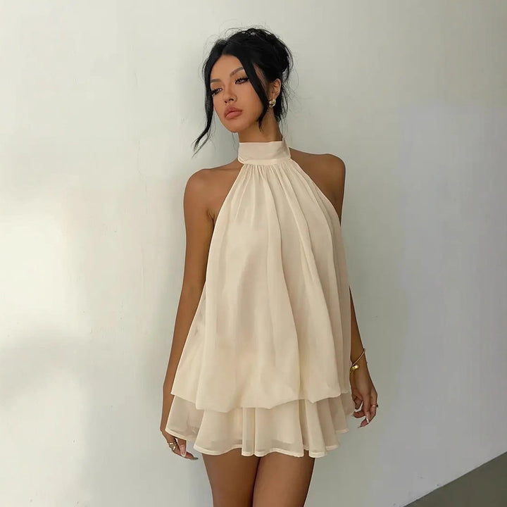 Halter Tie-Back Fit &amp; Flare Mini Dress