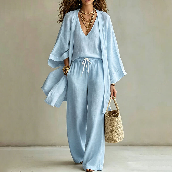 Linen blend three-piece vacation set