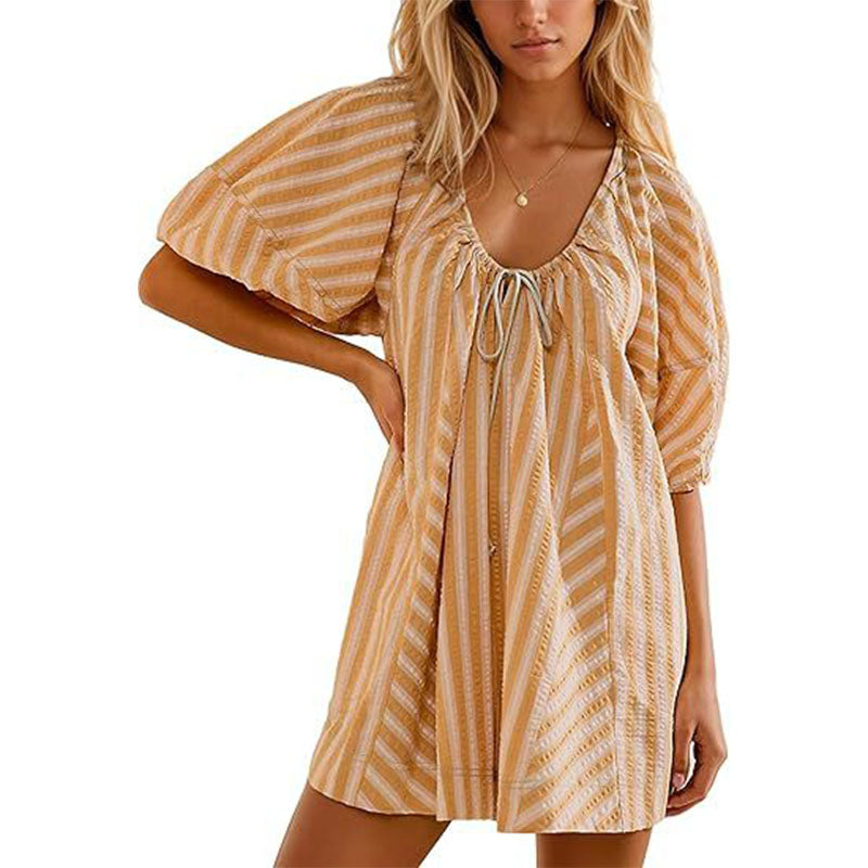 Striped Deep V Wide Leg Romper