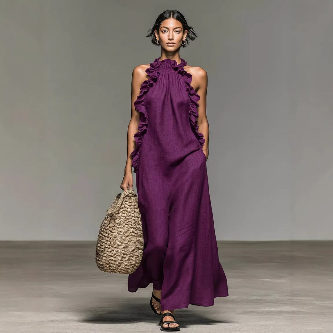 Elegant Ruffle Halter Neck Resort Maxi Dress