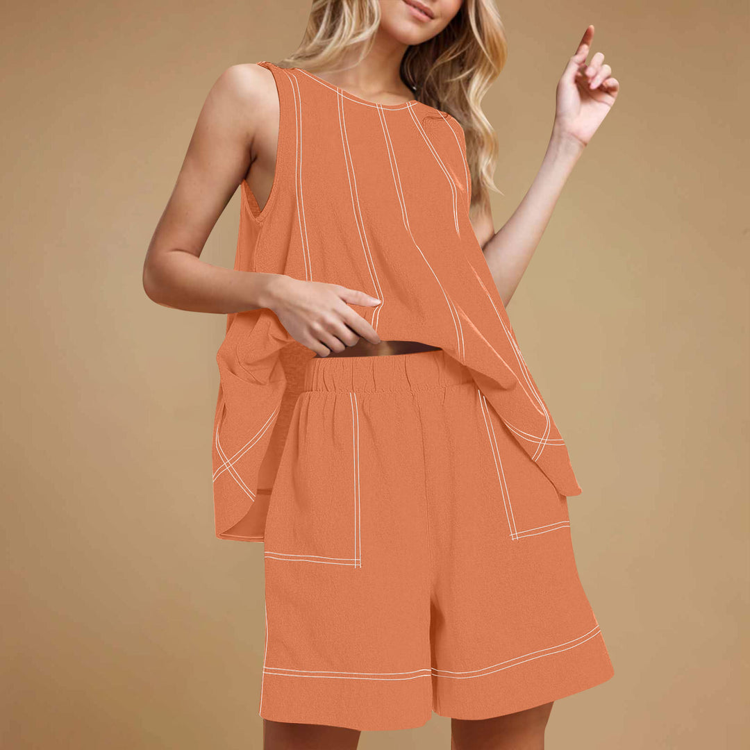 Linen Blend Sleeveless Tank &amp; Shorts Set