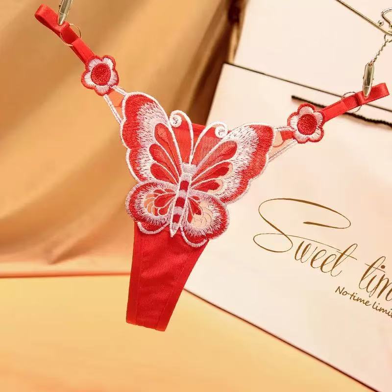 Butterfly Embroidered Sheer Thong