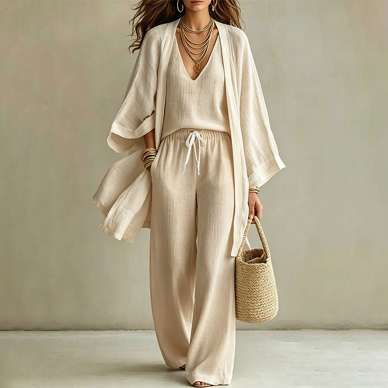 Linen blend three-piece vacation set