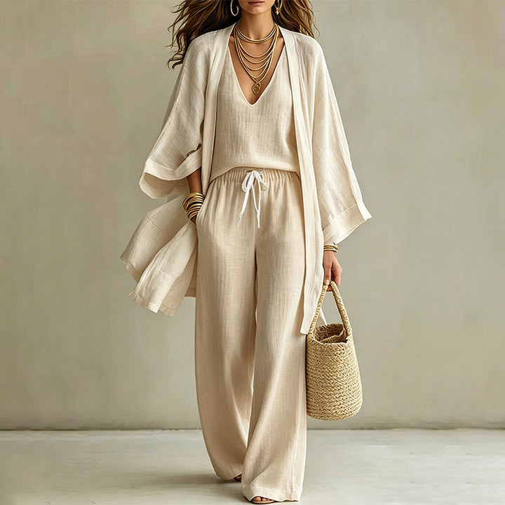 Linen blend three-piece vacation set