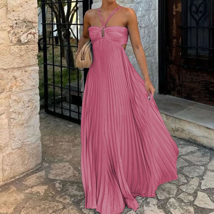 Flowy Halter Pleated Resort Dress