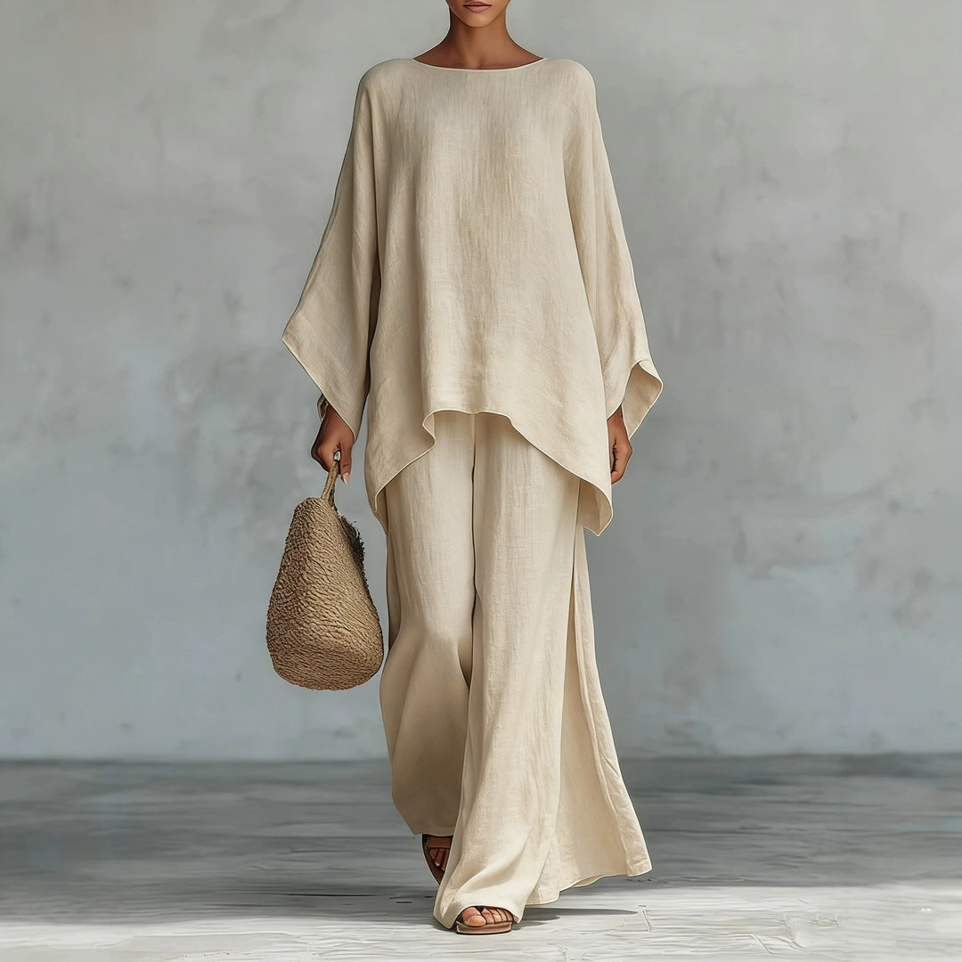 Linen Blend Shirt &amp; Wide Leg Pants Set