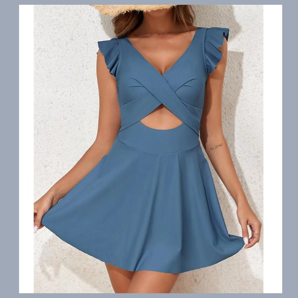 Ruffle Cross-Front One-Piece Swimdress