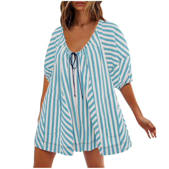 Striped Deep V Wide Leg Romper