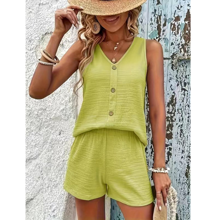 V-Neck Button Tank &amp; Shorts Lounge Set