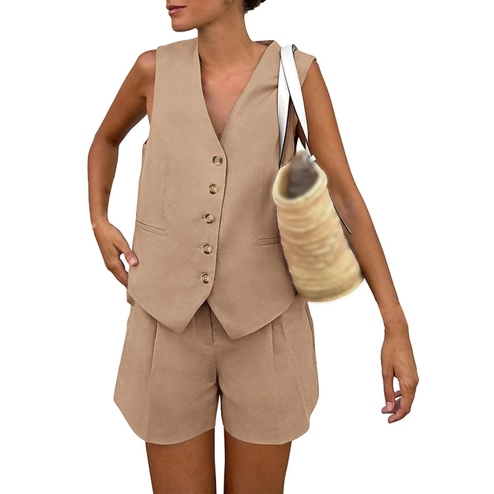 V-Neck Button-Front Vest &amp; Shorts Set