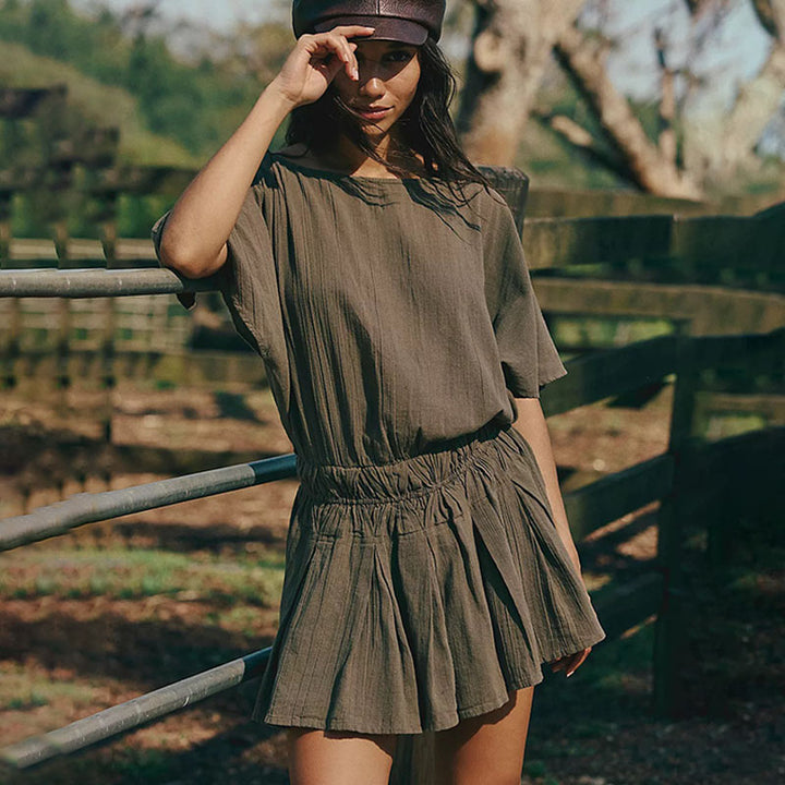 Relaxed Off-Shoulder Resort Romper Dress
