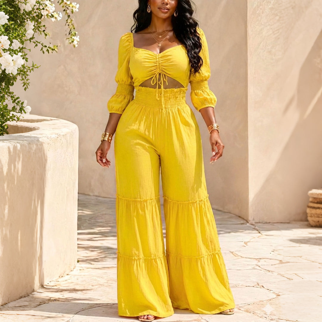 Ruched Crop Top &amp; Wide Leg Pants Set