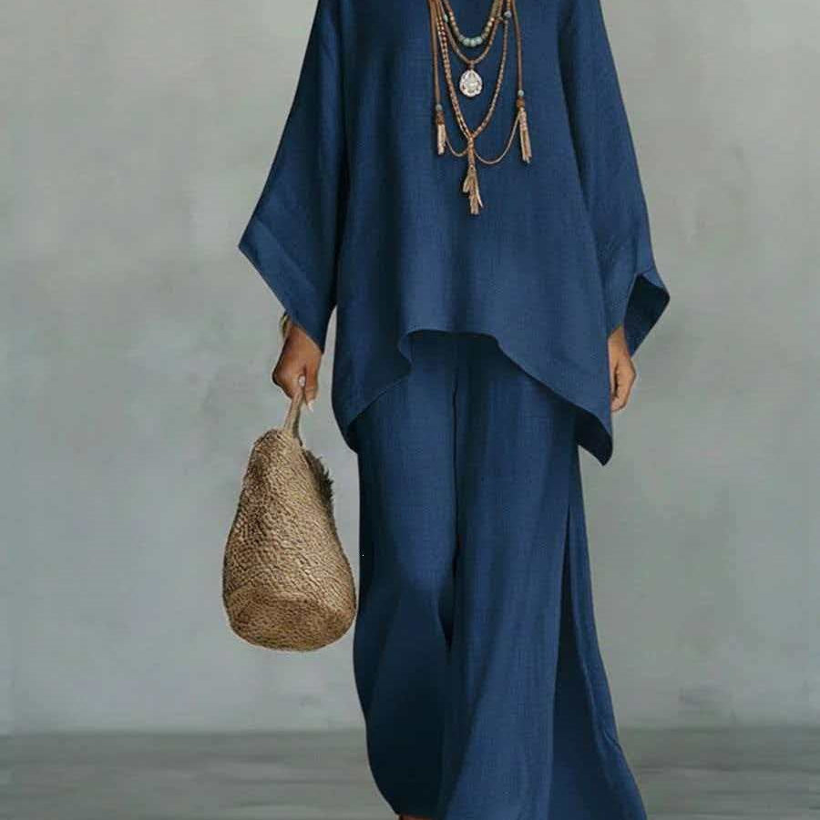 Linen Blend Shirt &amp; Wide Leg Pants Set