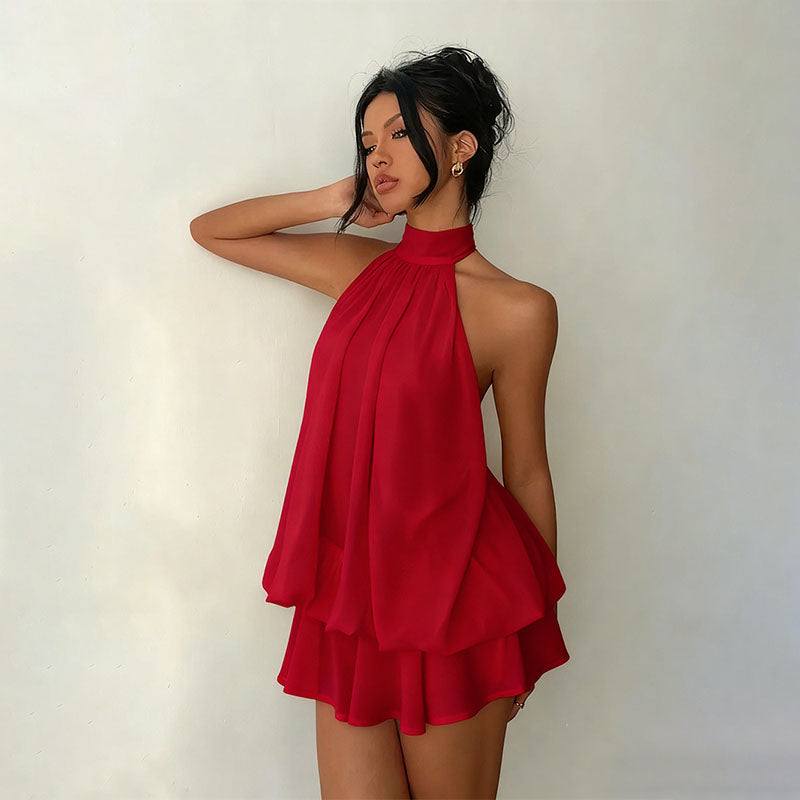 Halter Tie-Back Fit &amp; Flare Mini Dress