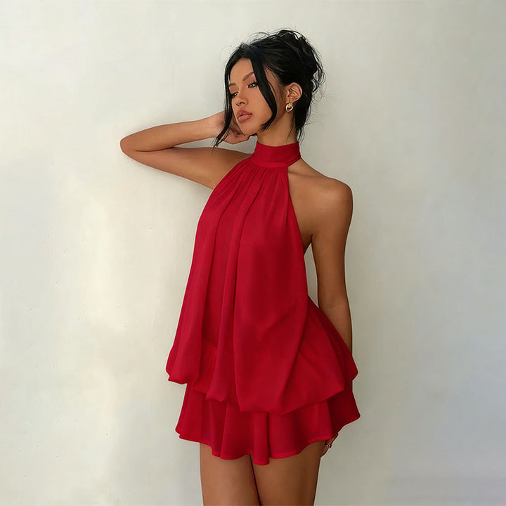 Halter Tie-Back Fit &amp; Flare Mini Dress