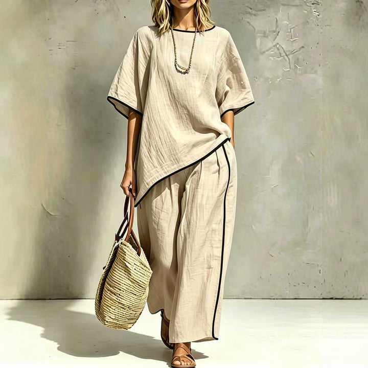 Asymmetric Hem Linen Blend Two-Piece Set