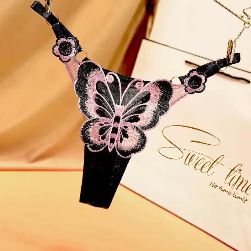 Butterfly Embroidered Sheer Thong