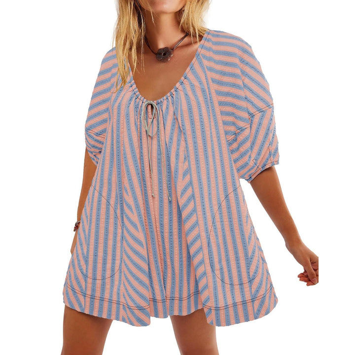 Striped Deep V Wide Leg Romper