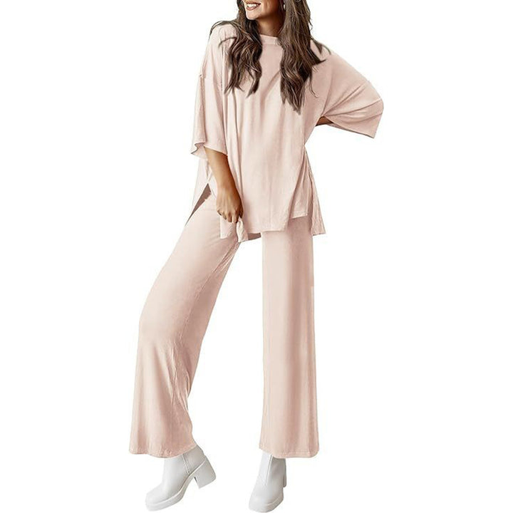 Short-sleeved casual top and wide-leg pants loungewear set