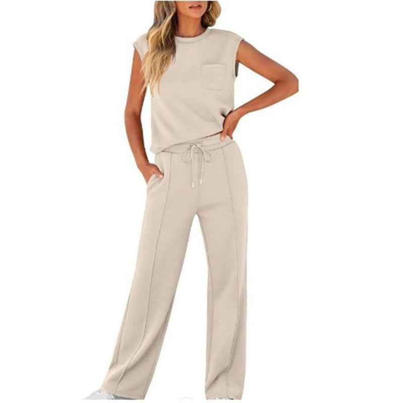 Sleeveless Athleisure Top &amp; Wide Leg Pants Set
