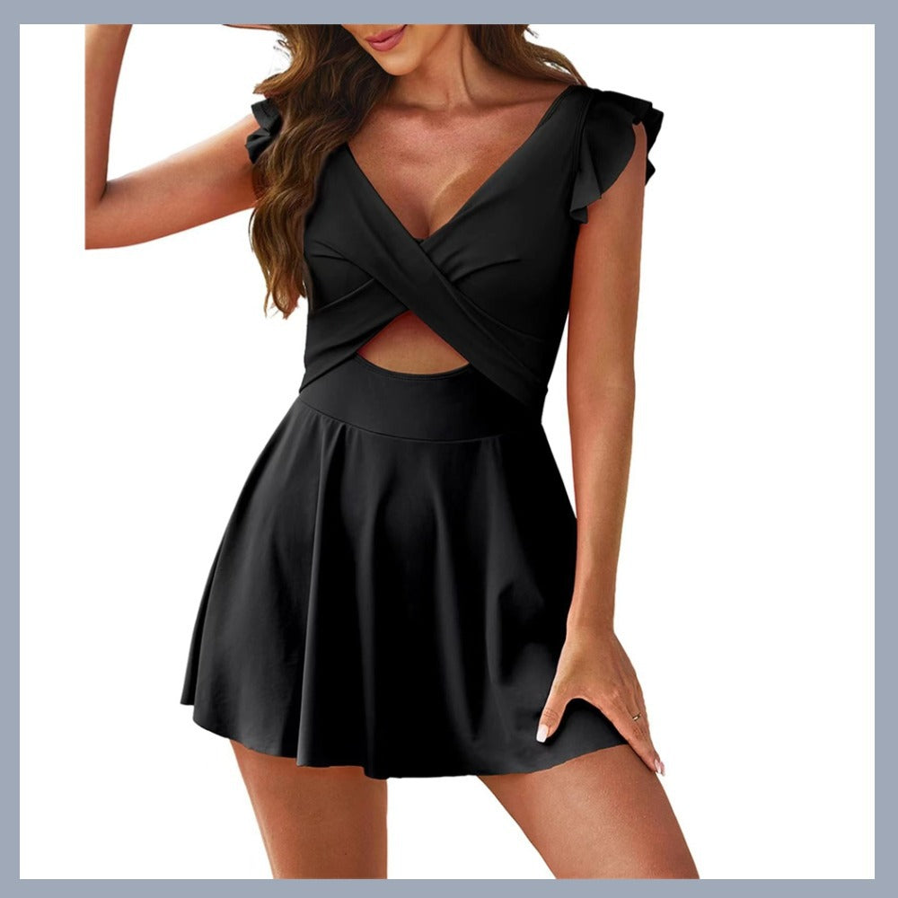 Ruffle Cross-Front One-Piece Swimdress