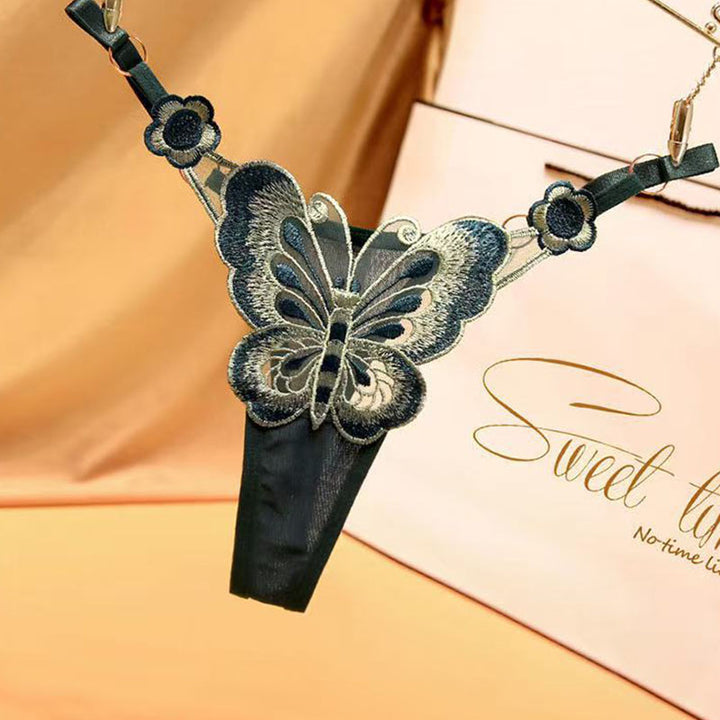 Butterfly Embroidered Sheer Thong