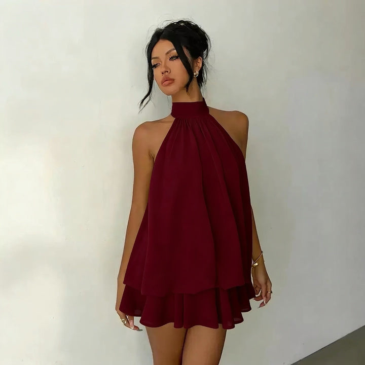 Halter Tie-Back Fit &amp; Flare Mini Dress