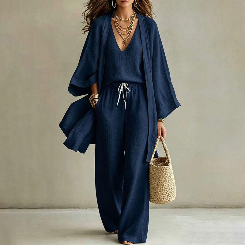 Linen blend three-piece vacation set