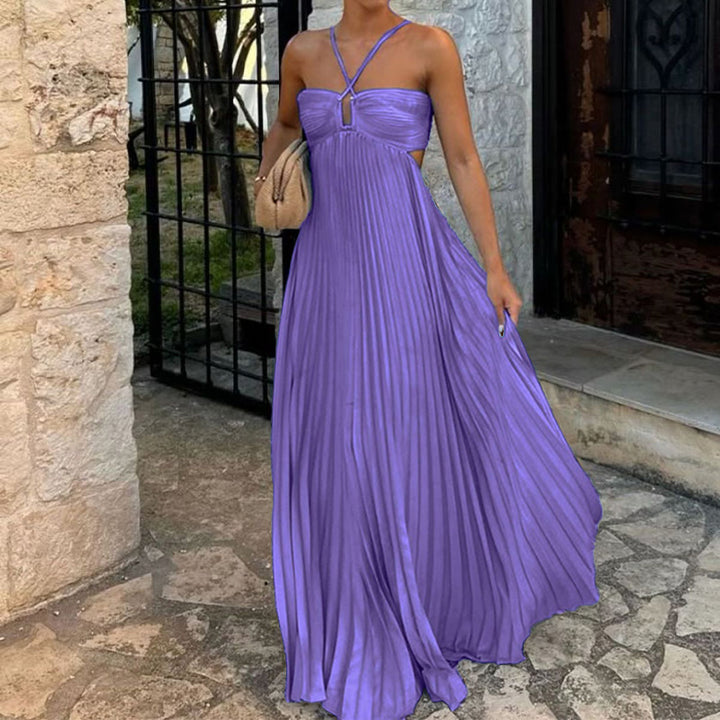 Flowy Halter Pleated Resort Dress