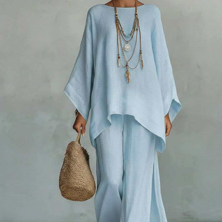 Linen Blend Shirt &amp; Wide Leg Pants Set