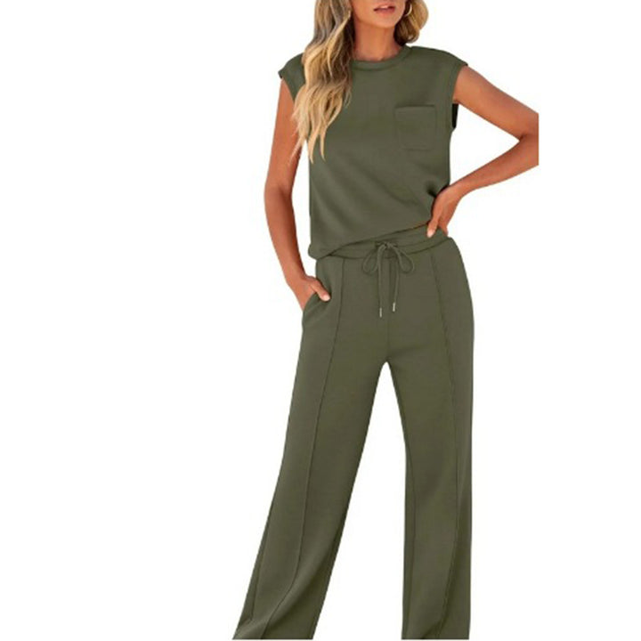 Sleeveless Athleisure Top &amp; Wide Leg Pants Set