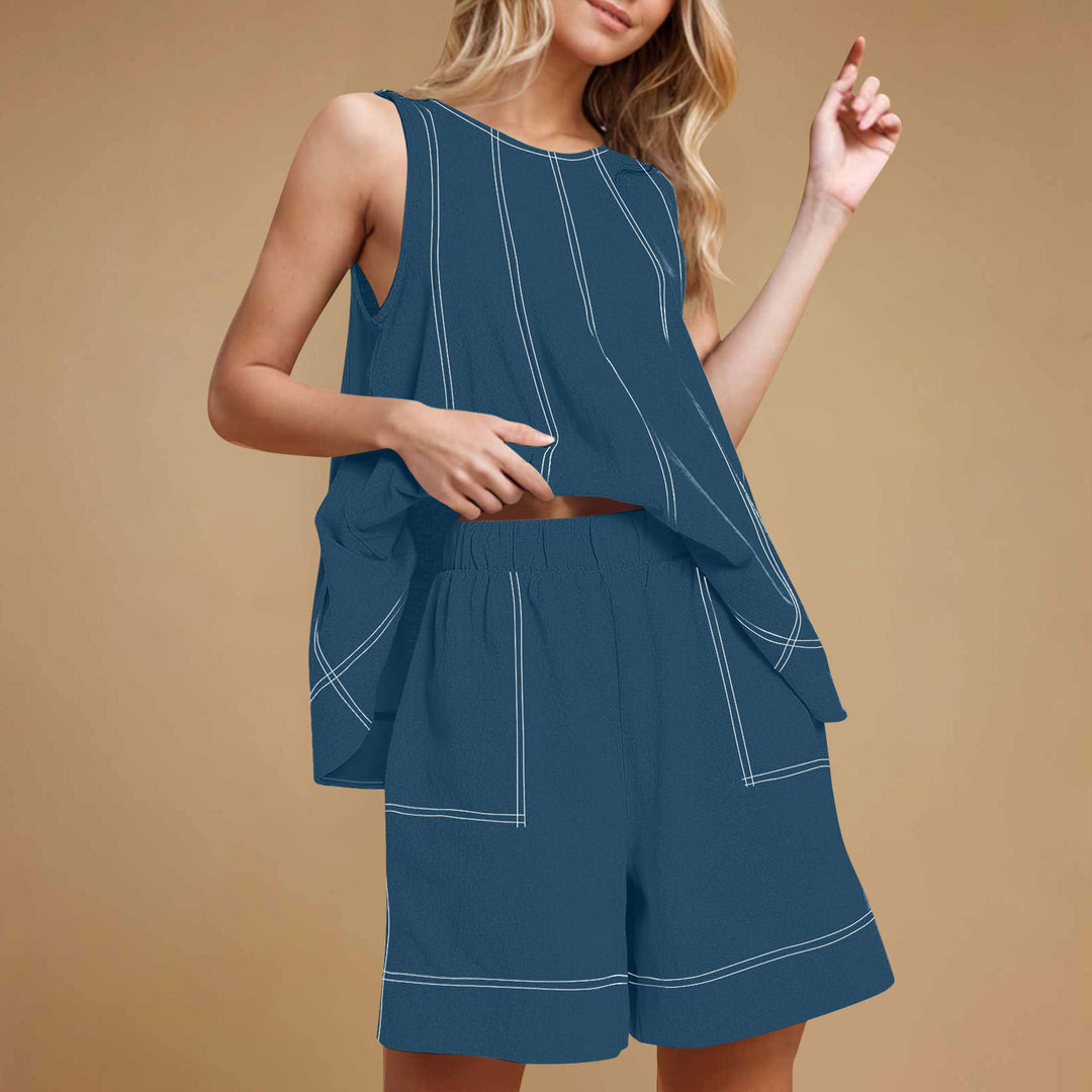 Linen Blend Sleeveless Tank &amp; Shorts Set