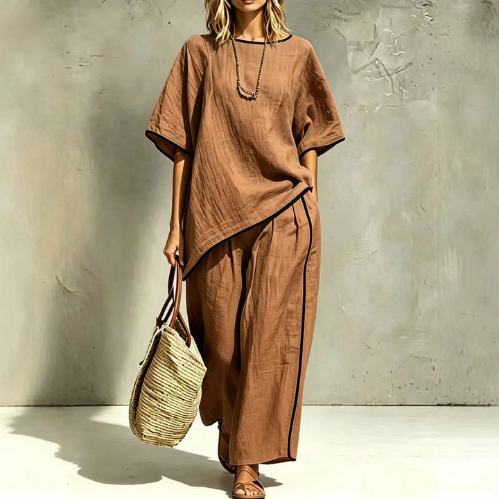 Asymmetric Hem Linen Blend Two-Piece Set