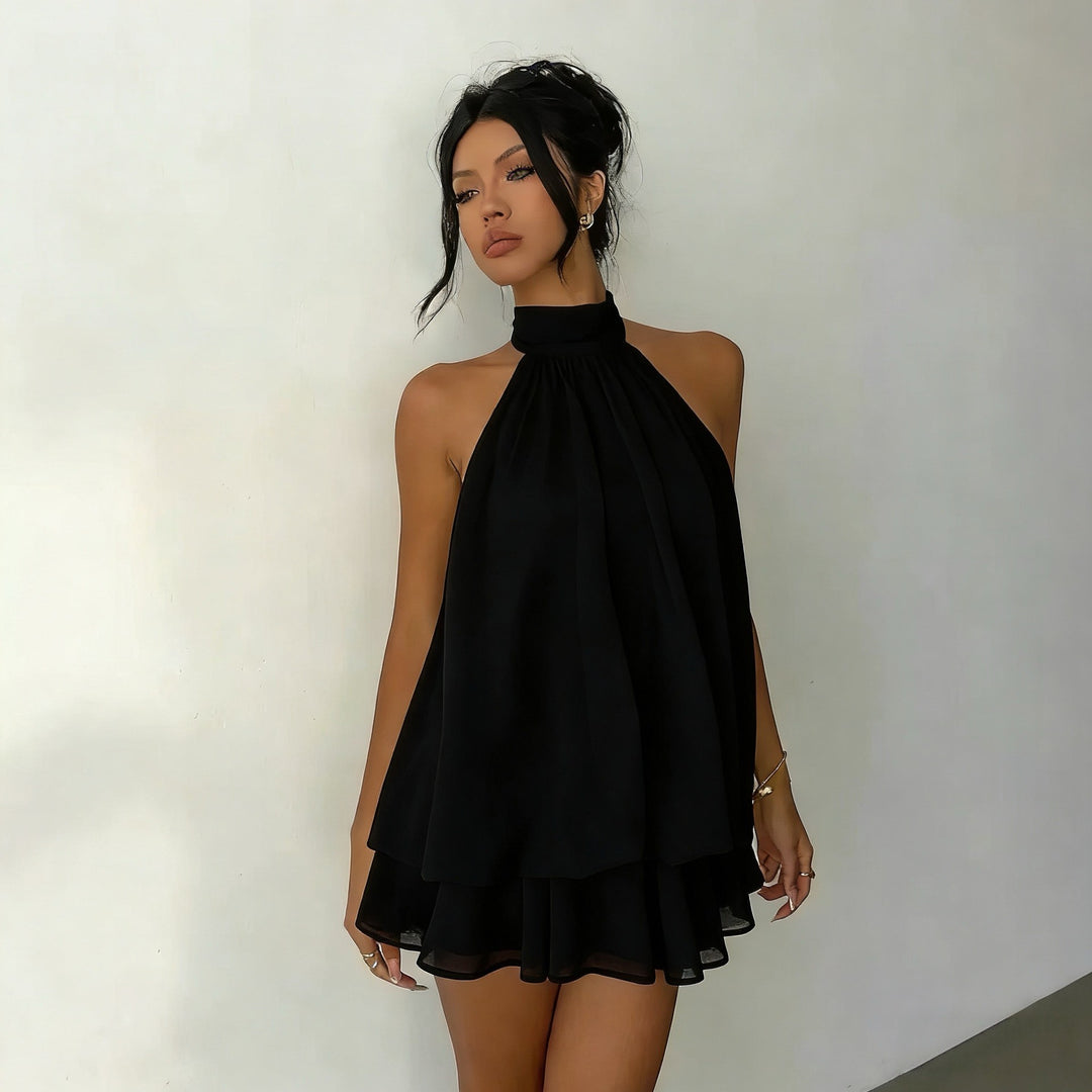Halter Tie-Back Fit &amp; Flare Mini Dress