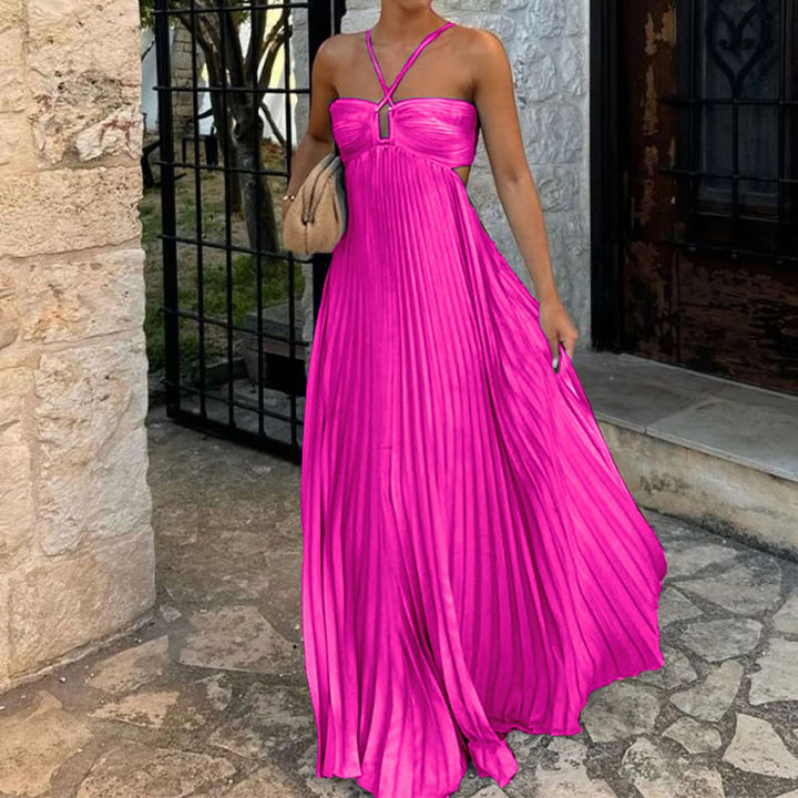Flowy Halter Pleated Resort Dress