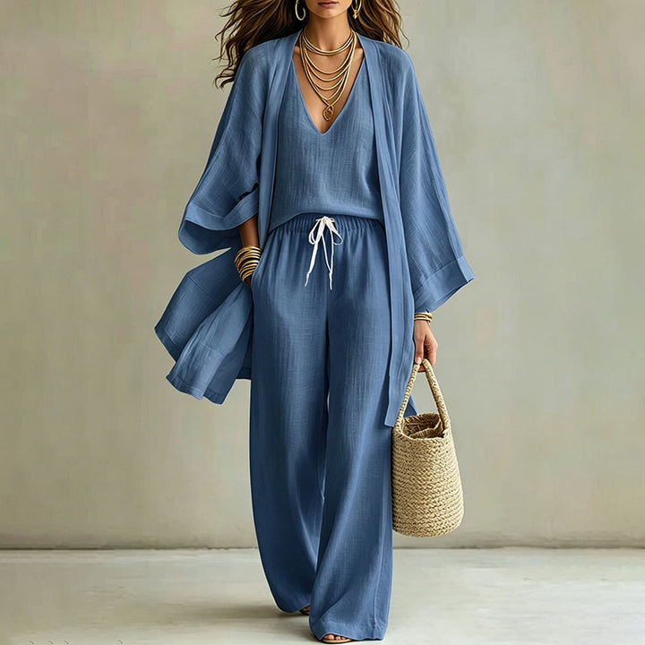 Linen blend three-piece vacation set