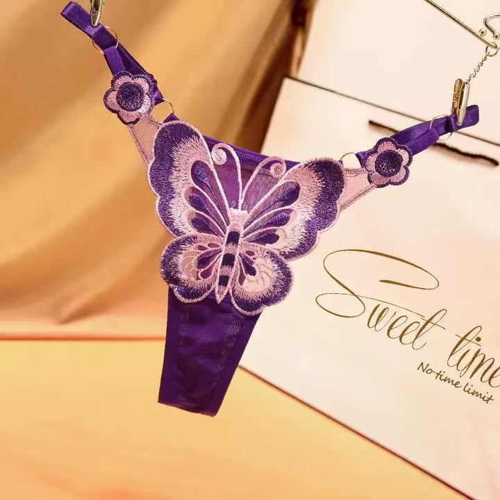 Butterfly Embroidered Sheer Thong