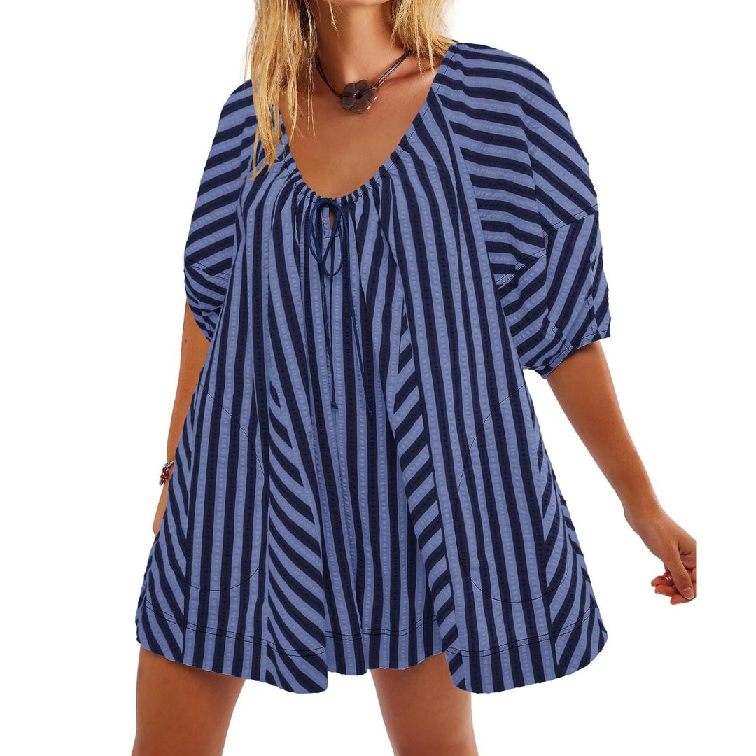 Striped Deep V Wide Leg Romper