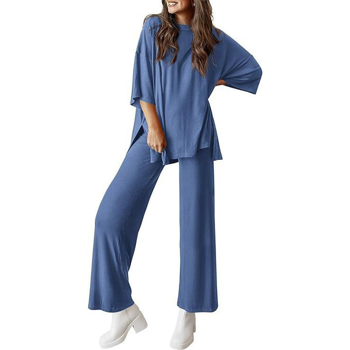 Short-sleeved casual top and wide-leg pants loungewear set
