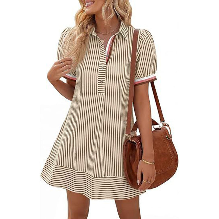 Elegant Striped Puff Sleeve A-Line Mini Dress