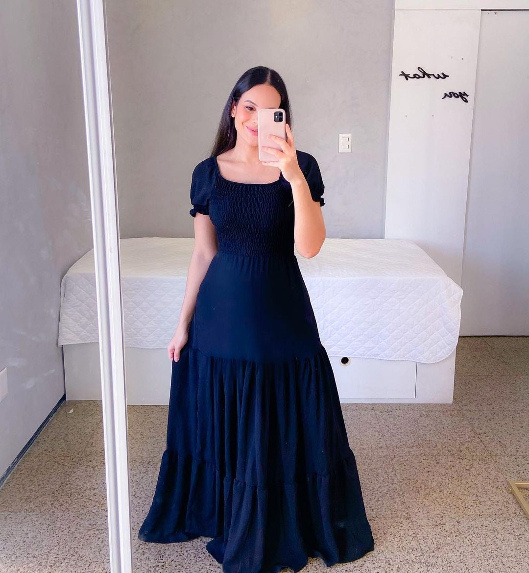 Square Neck Puff Sleeve Maxi Dress