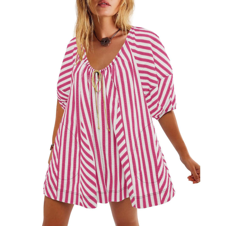 Striped Deep V Wide Leg Romper