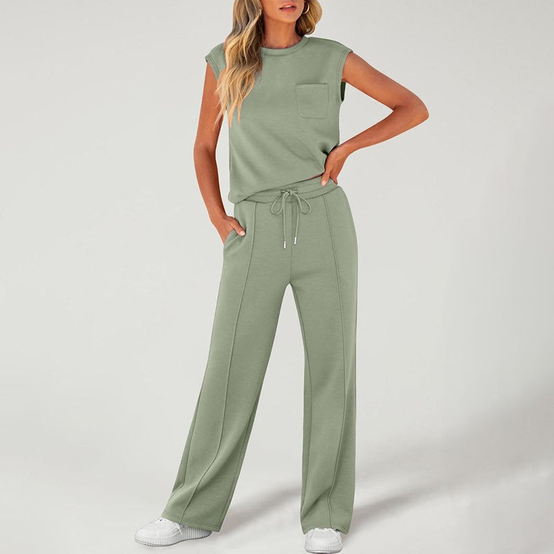 Sleeveless Athleisure Top &amp; Wide Leg Pants Set