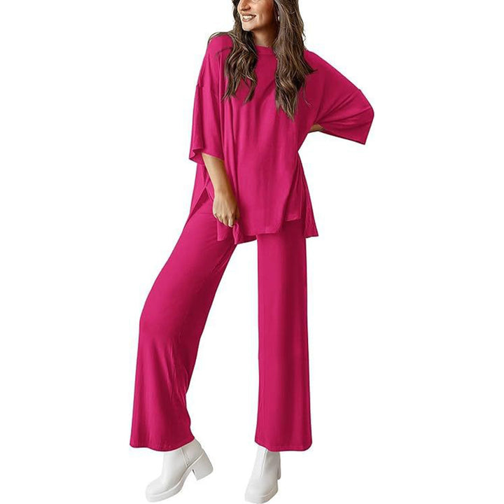 Short-sleeved casual top and wide-leg pants loungewear set