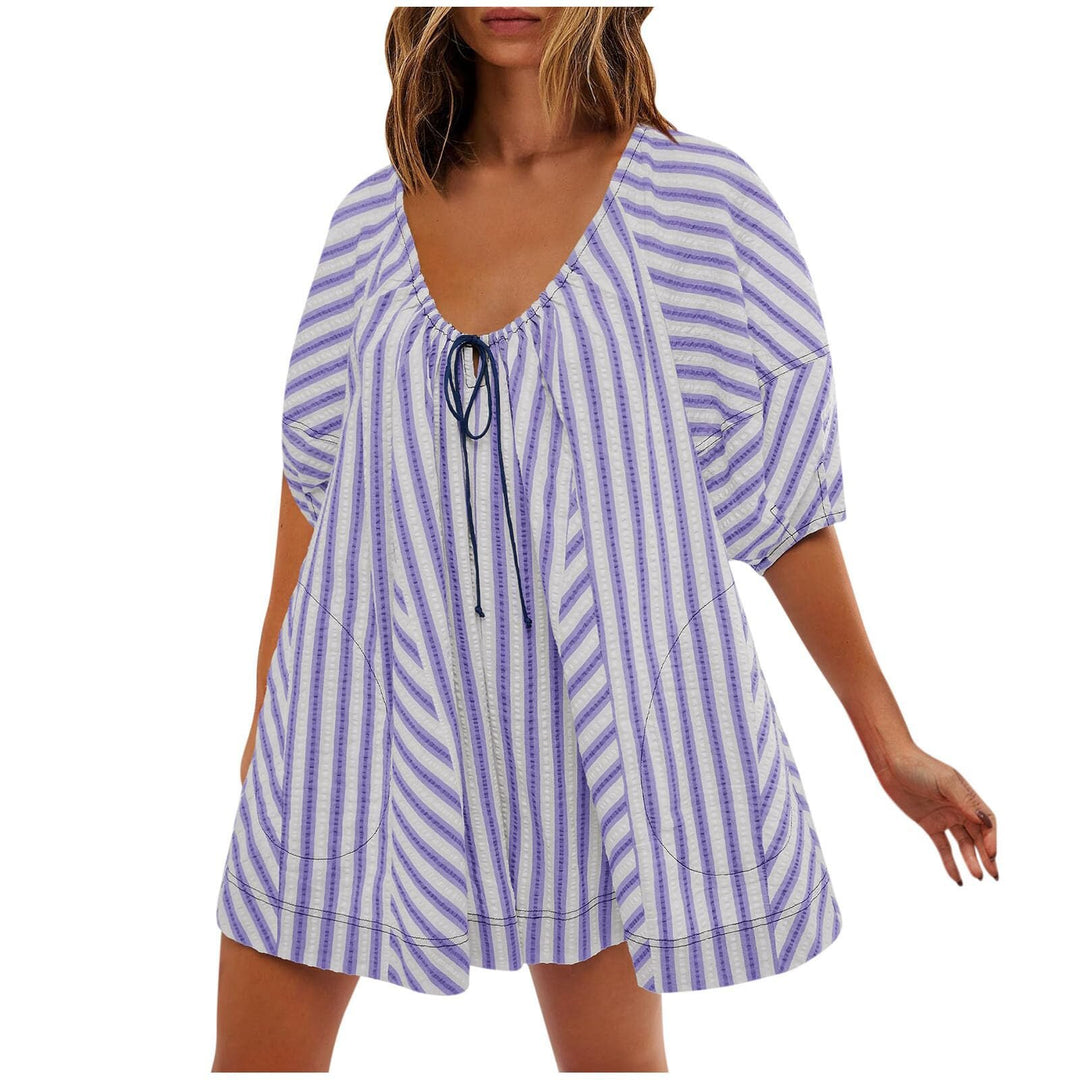 Striped Deep V Wide Leg Romper