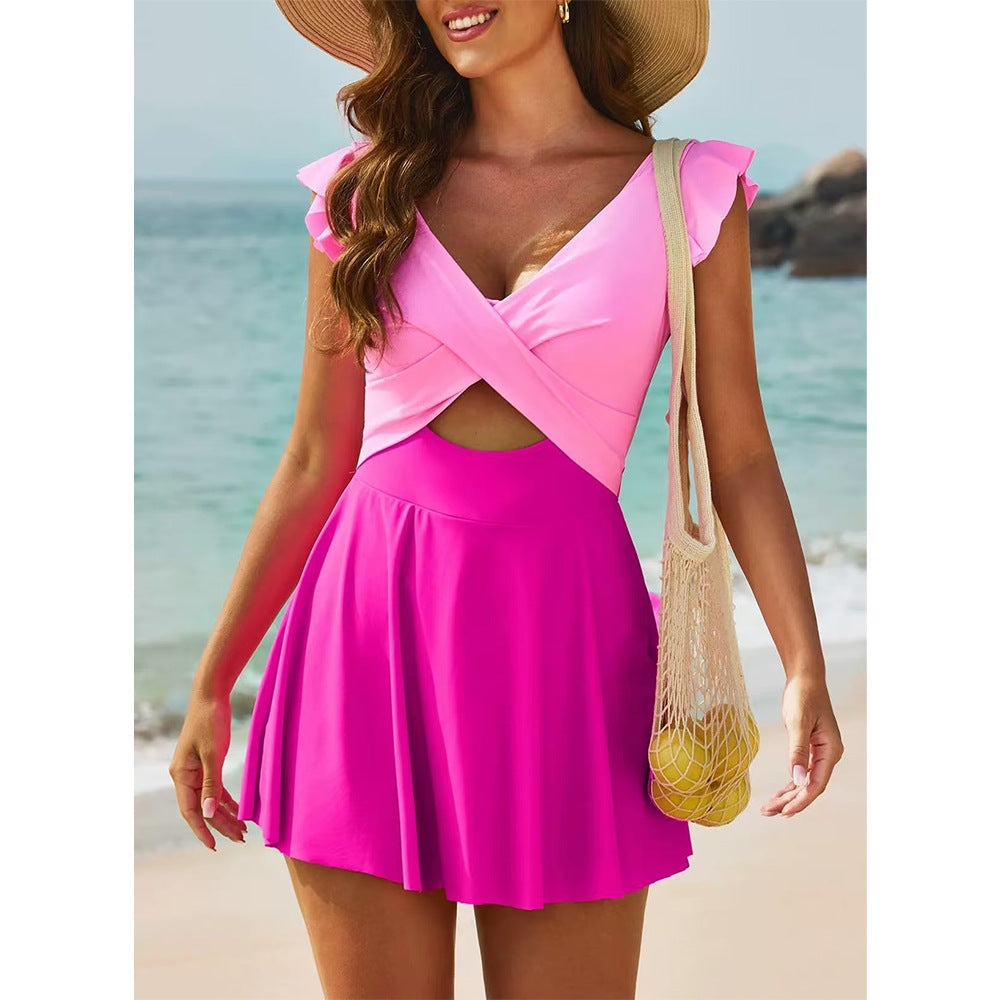 Ruffle Cross-Front One-Piece Swimdress